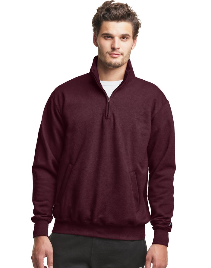 Champion Powerblend Fleece 1/4 Zip With Pockets Sweatshirt Heren - DonkerRood - Belgie 2960MAGDR